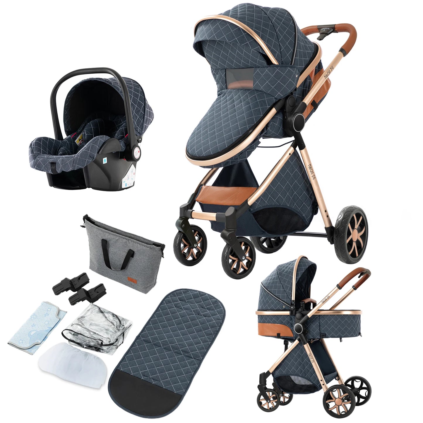 Lightweight Stroller Baby Carriage 3 in 1 Baby Stroller Pushchair Foldable Stroller Convertible Stroller with Breathable Seat