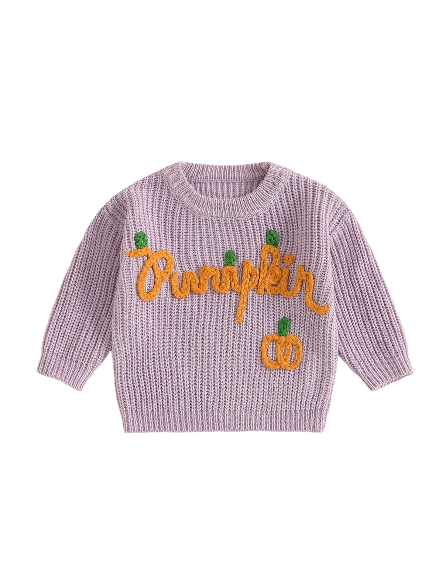 Toddler Halloween Sweater with Ghost Embroidery and Ribbed Crew Neck - Cozy Knit Pullover for Little Ones