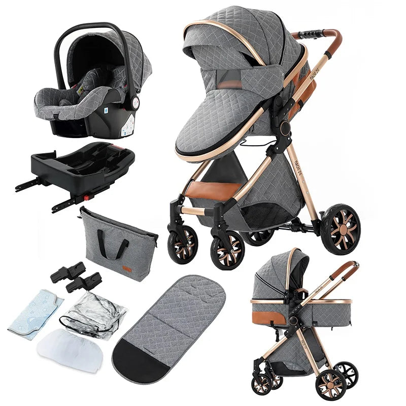 Baby Stroller 3 in 1Baby Carriage Pram Pushchair Pram for 0-3 Years Old Baby Car Seats with Isofix for Baby Newborns Children