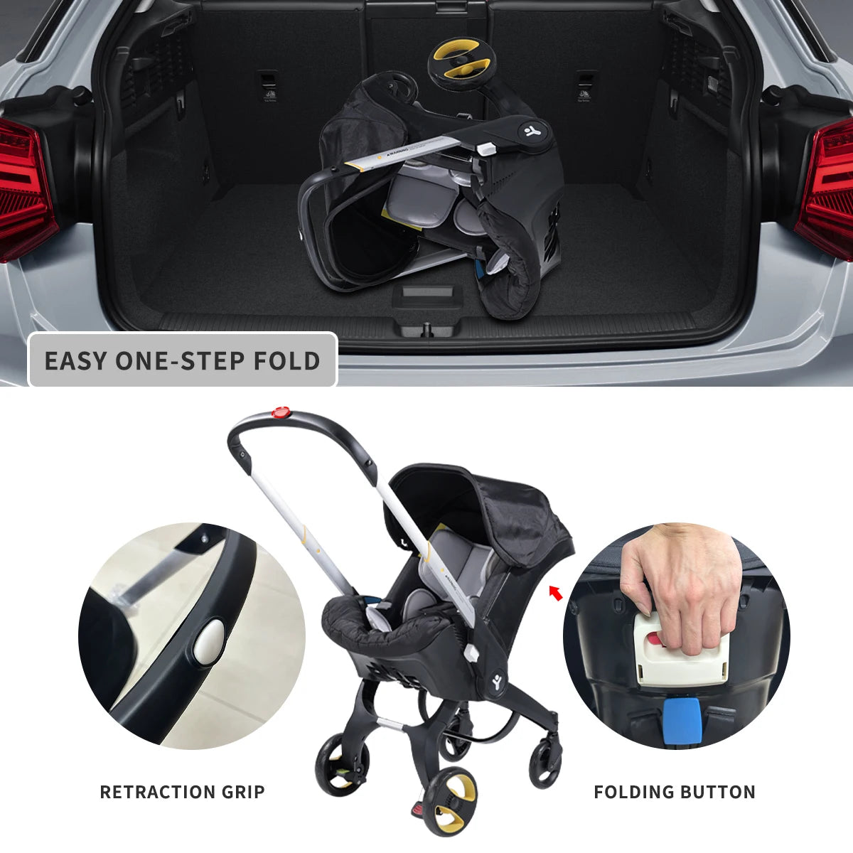 Four-wheel baby stroller, adjustable handle, folding stroller for newborns, outdoor travel camping vehicle, festival gift