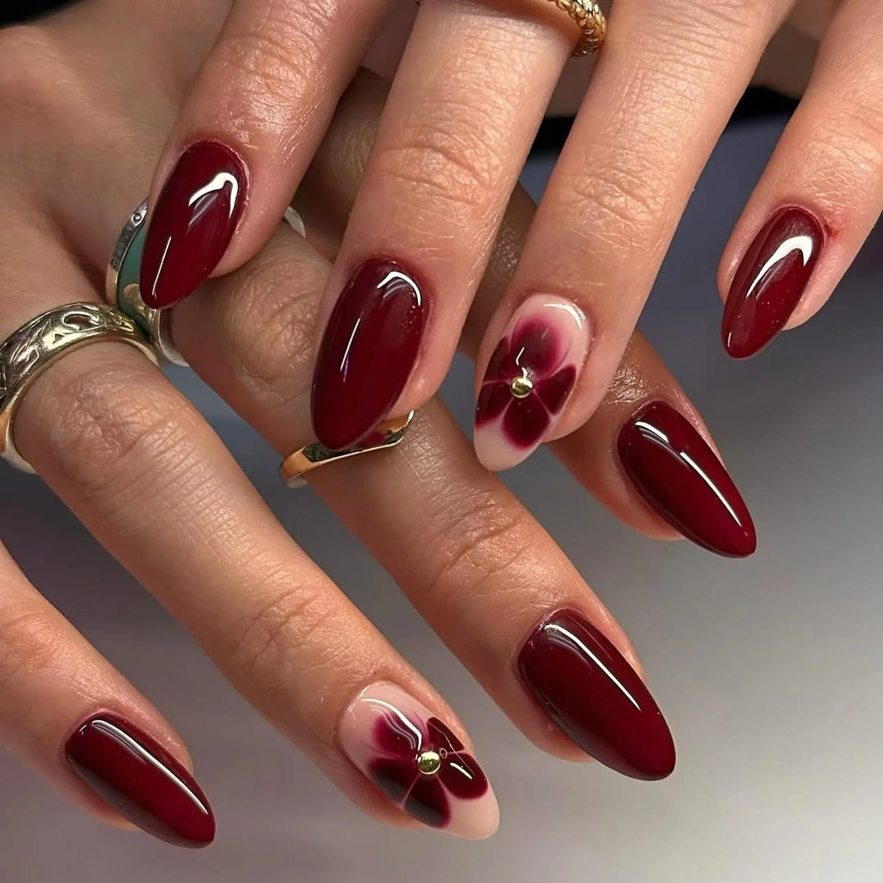24Pcs False Nails Spicy Girl Silver Bow with Diamond Fake Nails with Glue Almond Press on Nails Black Cool Almond Nail Set