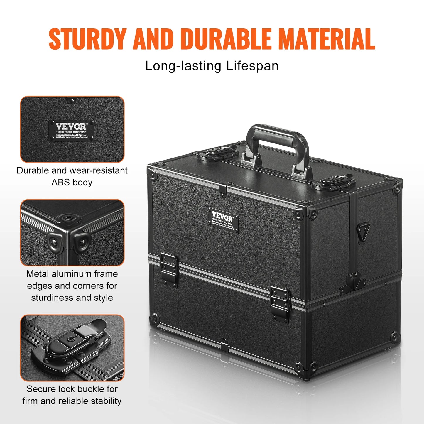 SucceBuy Makeup Train Case Large Portable Cosmetic Case, Professional Makeup Storage Box w/ Handle & Strap Travel for Women