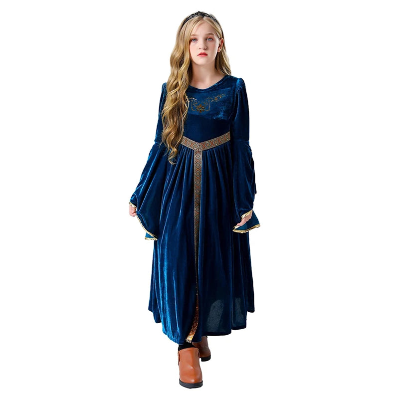 Vintage Style Halloween Costume Long Sleeve Princess Dress with Belt for Toddler Role-Playing Party Cosplay Outfit Retro