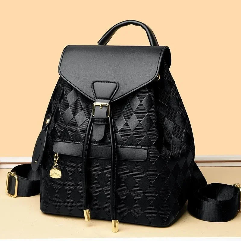 Women Backpack Soft Pu Leather Black Casual Multifunctional College Bag Capacity Shoulder Bag Trave Handle Bag