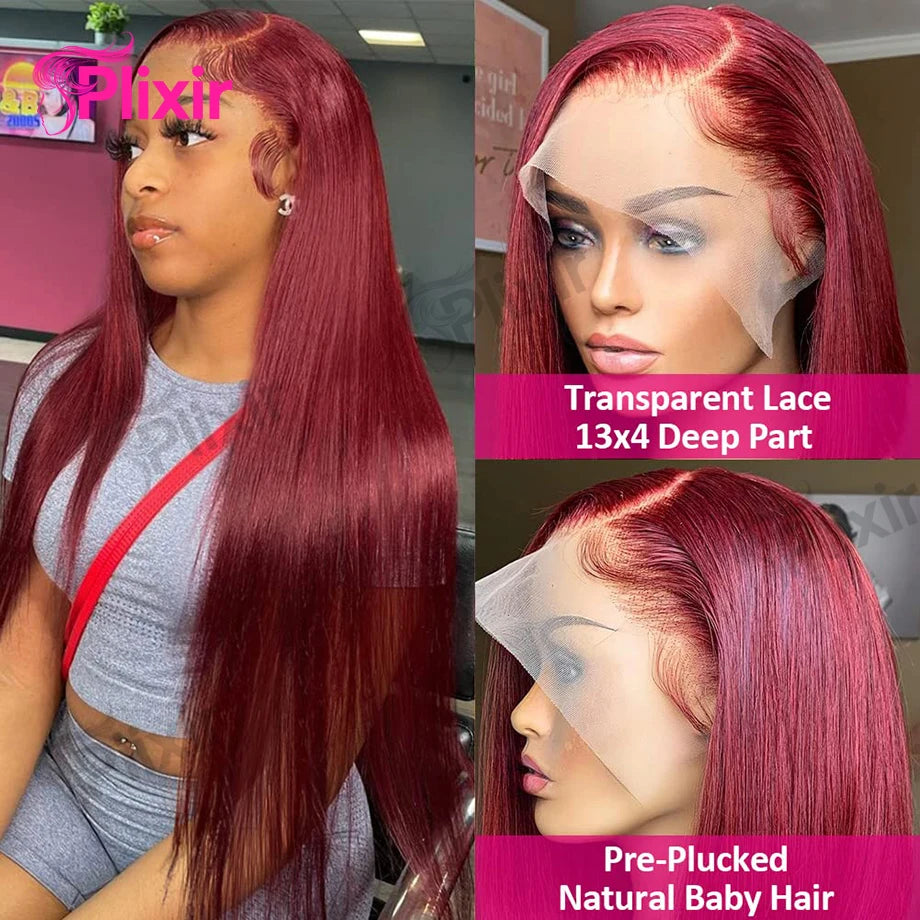 Burgundy 13x6 Hd Lace Frontal Human Hair Wig Red 99j Colored 13x4 Bone Straight Human Hair Wigs 30 Inch Brazilian Lace Front Wig