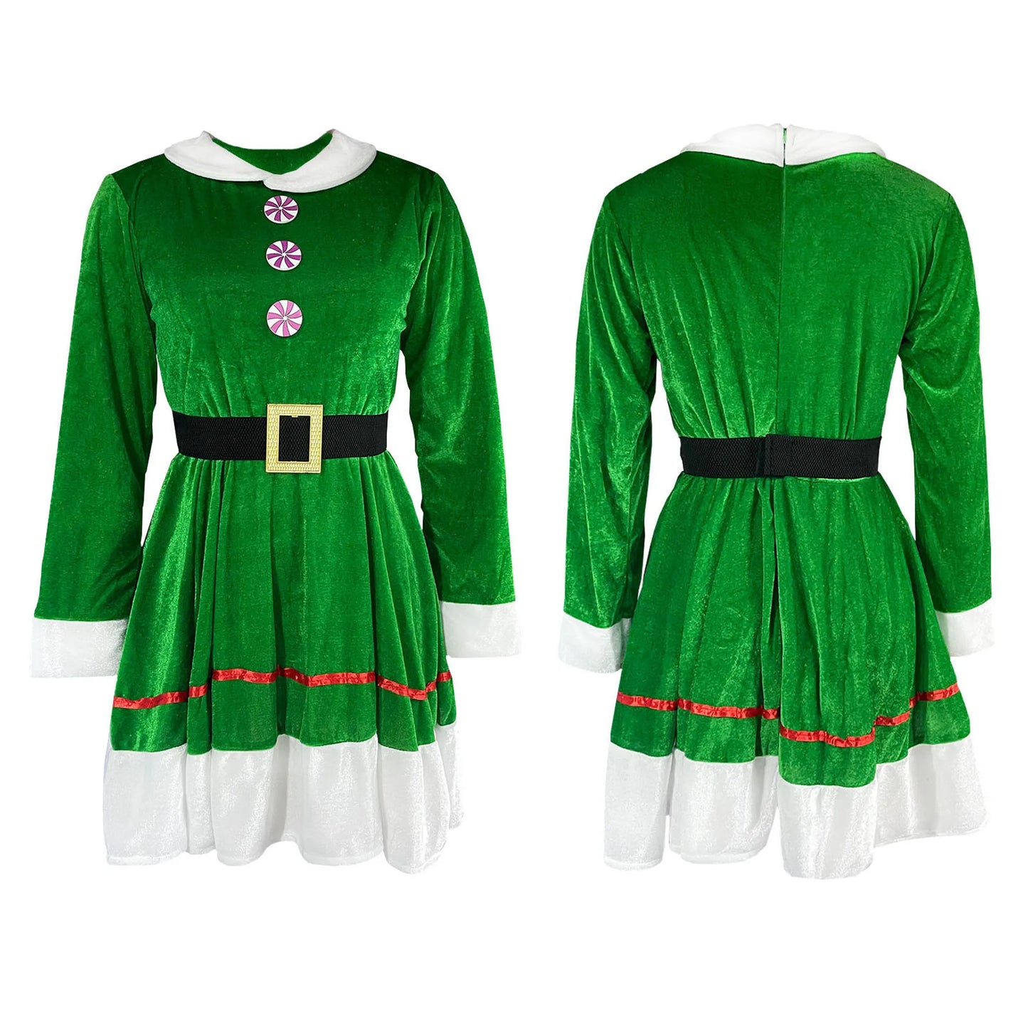 Women s Christmas Elf Costume Set with Dress Belt Hat Shoe Covers and Socks - Perfect for Cosplay and Role-Playing Parties
