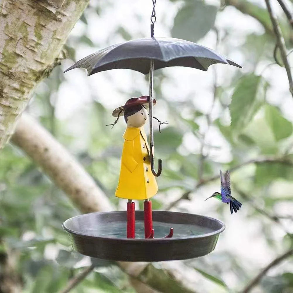 Hanging Bird Feeder Creative Bird Feeders Girl with Umbrella Tray Outdoor Garden Yard Decoration Bird Feeder for Outdoors Hangin