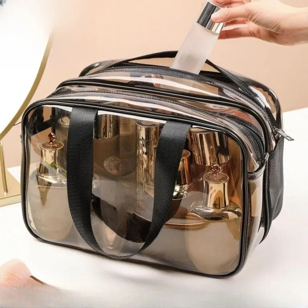 Simple transparent makeup bag double-layer waterproof wear-resistant dry wet separation makeup bag bathroom washing storage bag