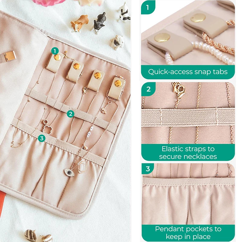 Foldable Fashion Portable Jewelry Bag, Large Women's Travel Jewelry Roll, Necklace Earring Ring Jewellery Display Storage Bag
