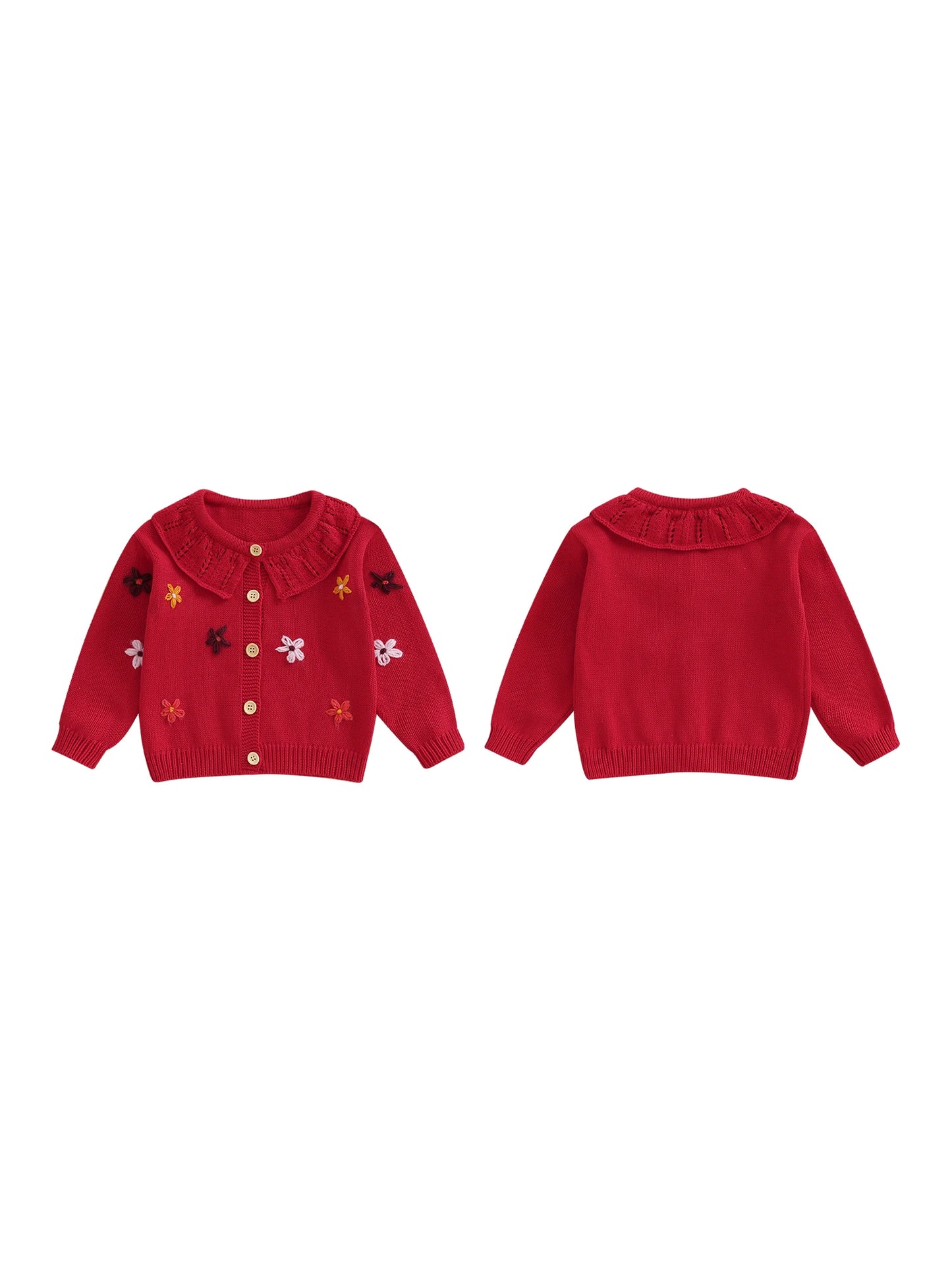 Infant Girl s Floral Embroidered Cardigan Sweater with Button Closure and Long Sleeves - Knit Top for Toddlers