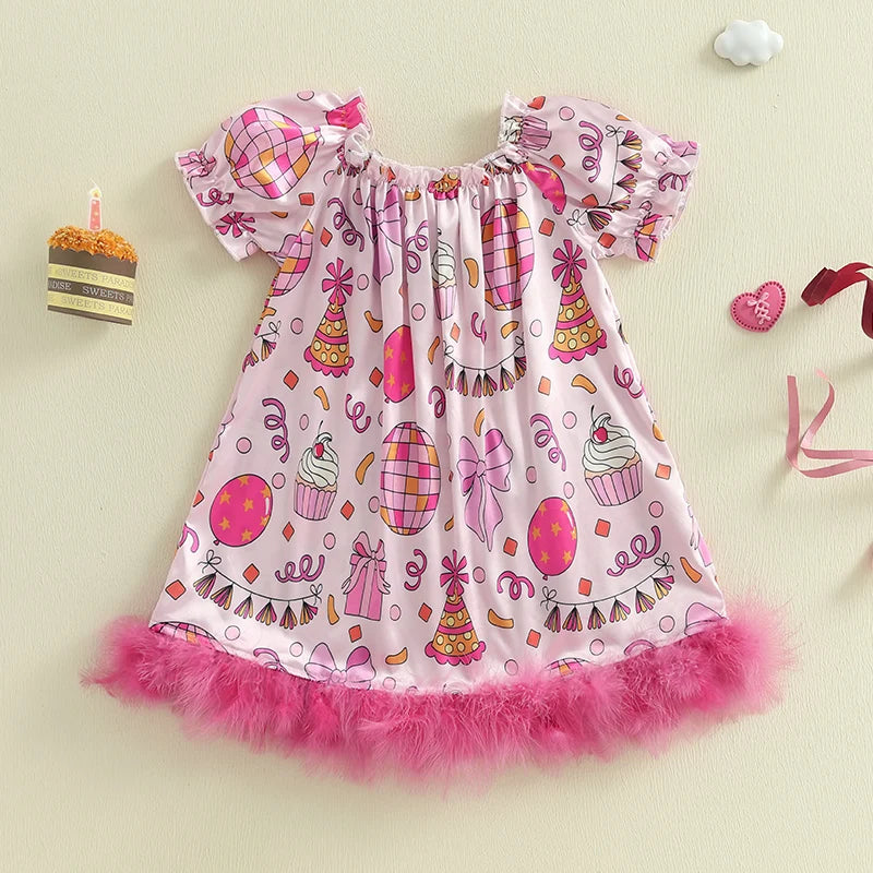 Girls Nightgowns Birthday Toddler Nightgown Unicorn Print Plush Trim Sleepwear Night Sleep Dress Princess Pajamas Set with