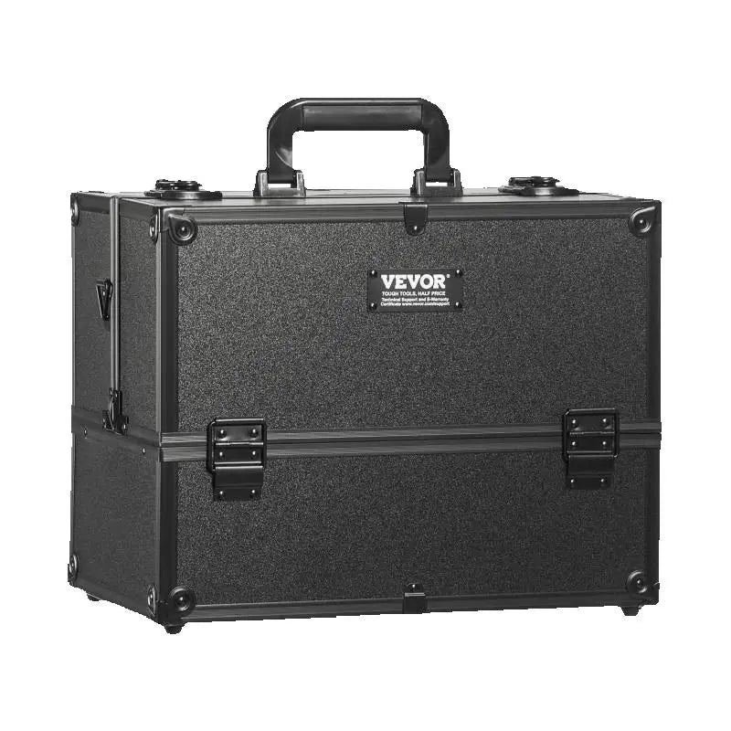 SucceBuy Makeup Train Case Large Portable Cosmetic Case, Professional Makeup Storage Box w/ Handle & Strap Travel for Women