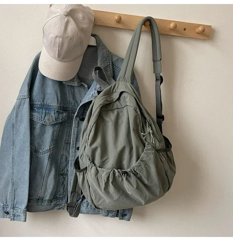 Casual Backpack Women Large Capacity Fashion Junior High School Student Pleat Schoolbag Cloth Bag Korean Travel Backpack