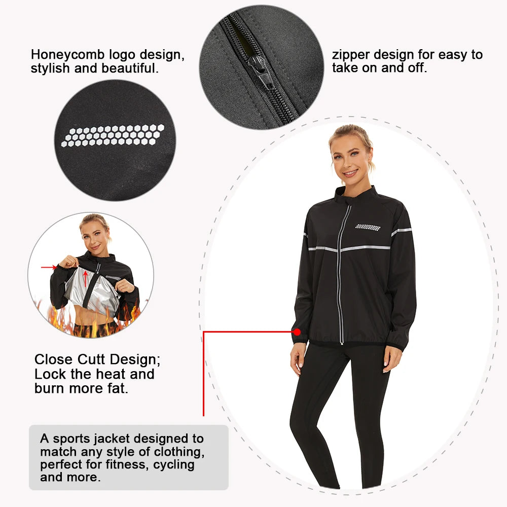 SEXYWG Sauna Jacket Women Gym Weight Loss Top Fitness Hot Sweat Jackets Thermal Slimming Sportwear Workout Training Body Shaper