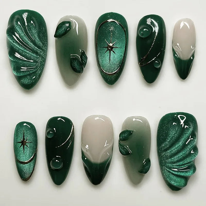24Pcs False Nails Spicy Girl Silver Bow with Diamond Fake Nails with Glue Almond Press on Nails Black Cool Almond Nail Set