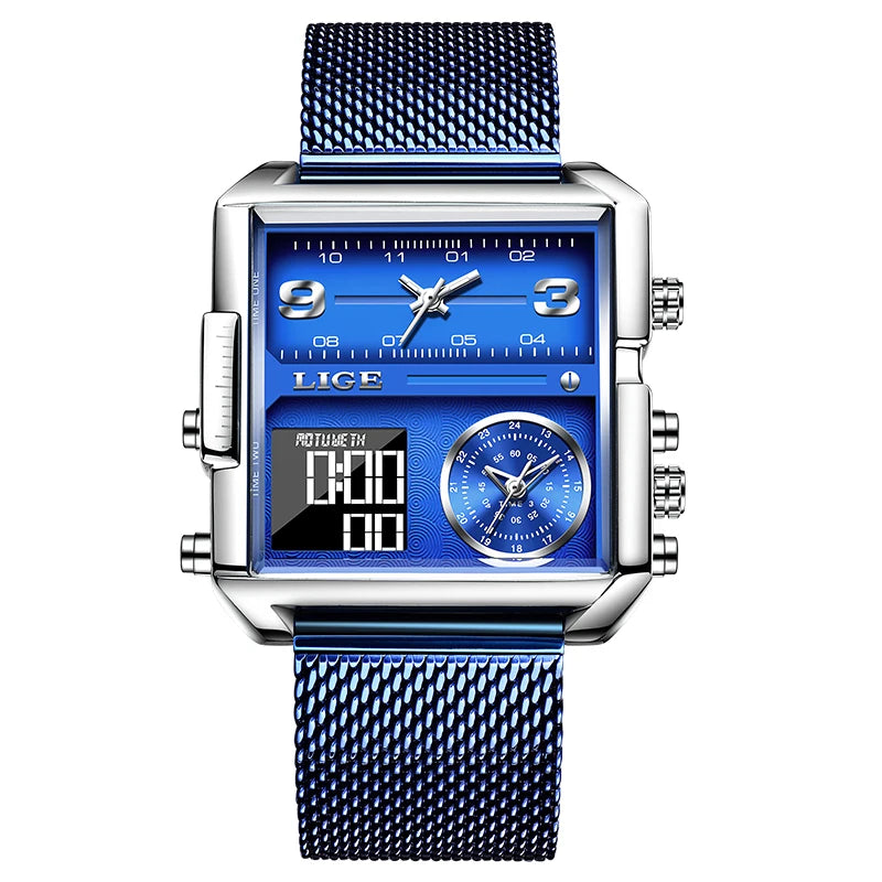 LIGE Fashion Man Wristwatch Waterproof Luminous Date Week Men Watch Digital Multifunction Luxury Quartz Men's Watches Reloj