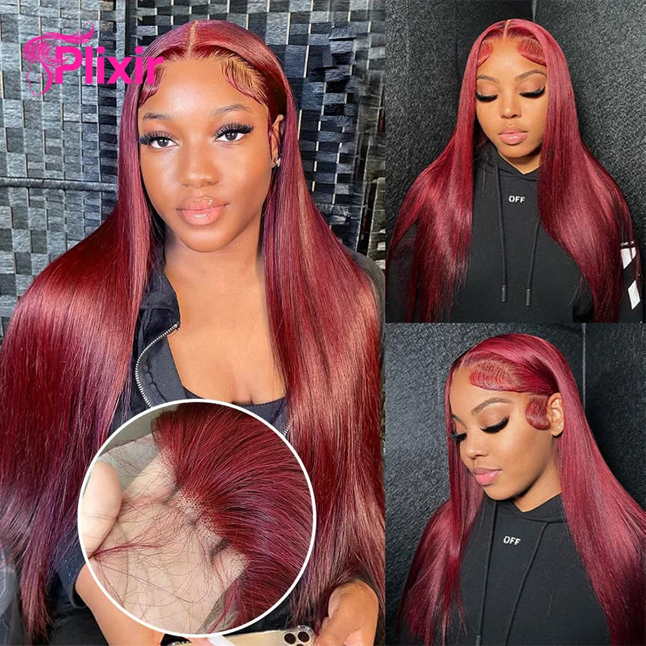 Burgundy 13x6 Hd Lace Frontal Human Hair Wig Red 99j Colored 13x4 Bone Straight Human Hair Wigs 30 Inch Brazilian Lace Front Wig