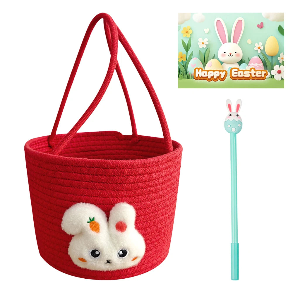 Easter Basket with Handle Bunny Gift Basket Easter Gift Storage Basket Cute Bunny Basket for Toddler Babies
