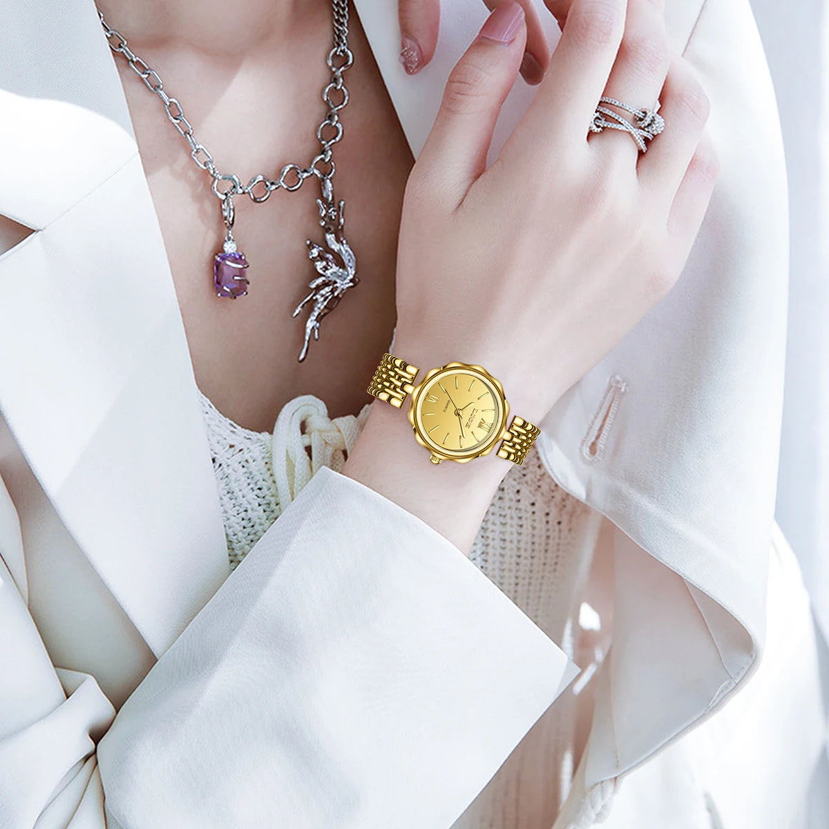 LIGE Fashion Golden Woman Watch Luxury Stainless Steel Ladies Watches Small Dial Elegant Female Quartz Bracelet Wristwatch+Box