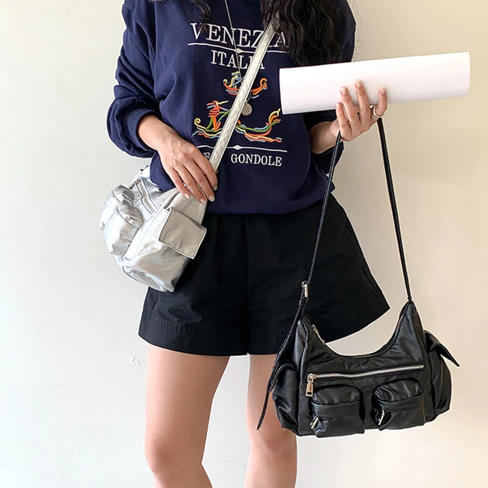 Women Retro Shoulder Bag Large Capacity Leather Tote Handbag Versatile Multi-Pocket Purse Top Handle Bag Girl Stylish Purse