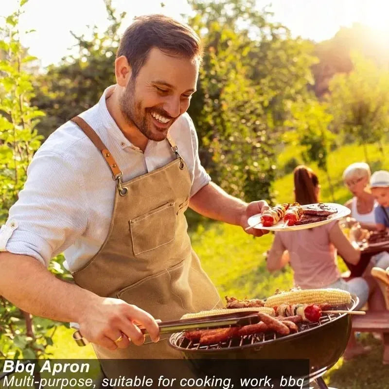 Professional Kitchen Apron,Oil-proof Canvass Aprons with Large Pocket for Men Women,Chef Work Apron for Grill Restaurant Bar