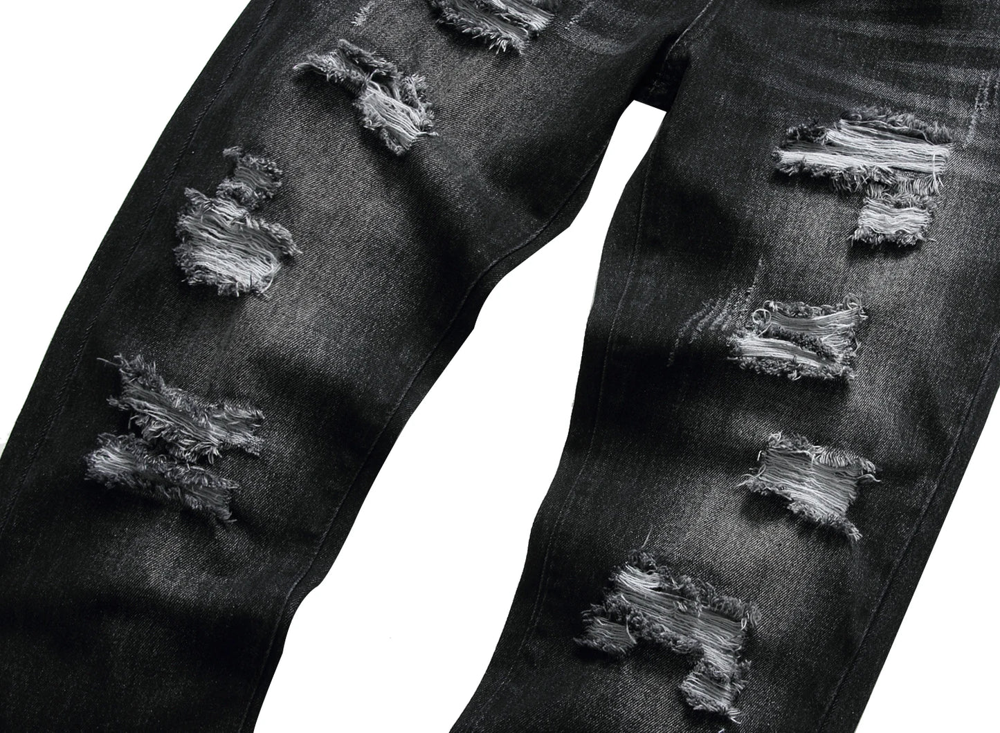 Men's black casual ripped jeans, men's slim fashion casual denim trousers