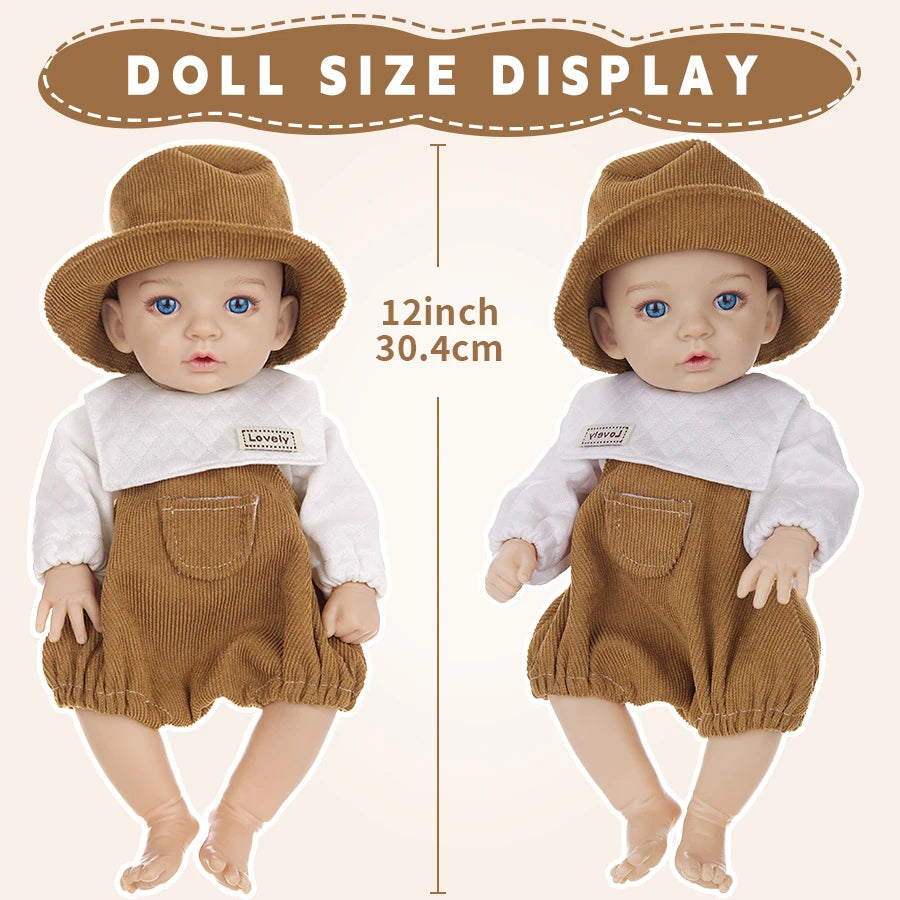 12inch Baby Doll Cute Madeup Doll 3D Bule Eyes Full Vinyl Body Dress Up Fashion Clothes DIY Soothing Kids Toys For Girl Gift