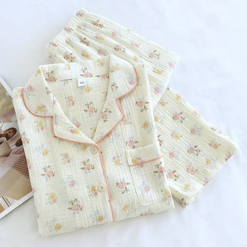 2025 Winter Women's Pajamas100% Cotton Plus Size Pajamas Flower Printing Household Women's Pajamas Loungewear Autumn Sleepwear
