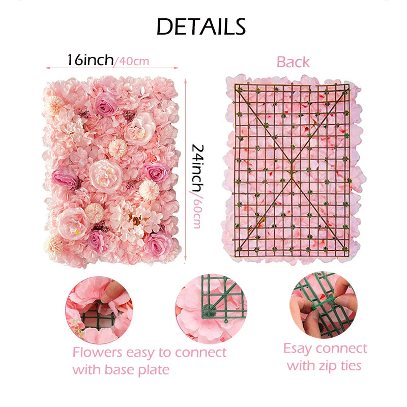Aritificial Silk Rose Flower Wall Panels Wall Decoration Flowers for Wedding Baby Shower Birthday Party Photography Backdrop
