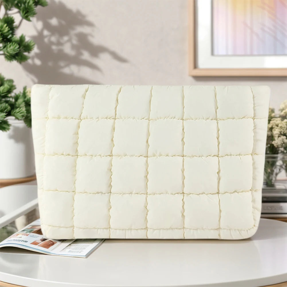 Quilted Cosmetic Bag Puffy Travel Makeup Pouch with Zipper Makeup Organizer Storage Bag Solid Color for Women and Girls