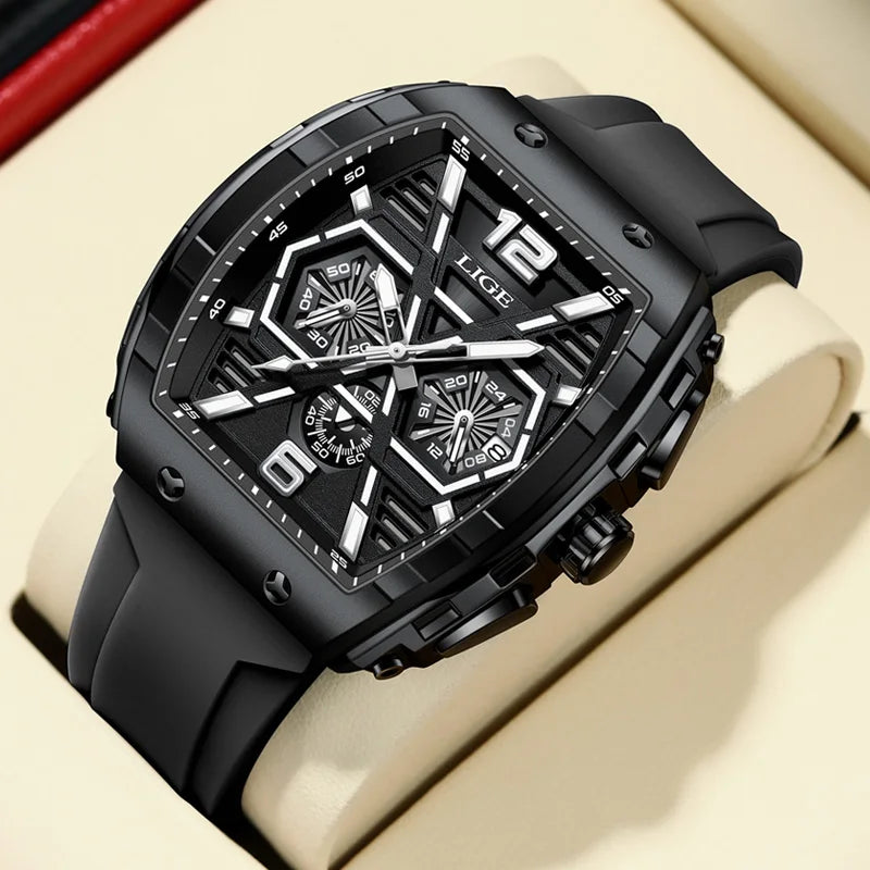 Reloj Hombre LIGE Men Watch Luxury Waterproof Quartz Wristwatch Raise Wrist Luminous Date Sports Silicone Clock Man Watches+Box