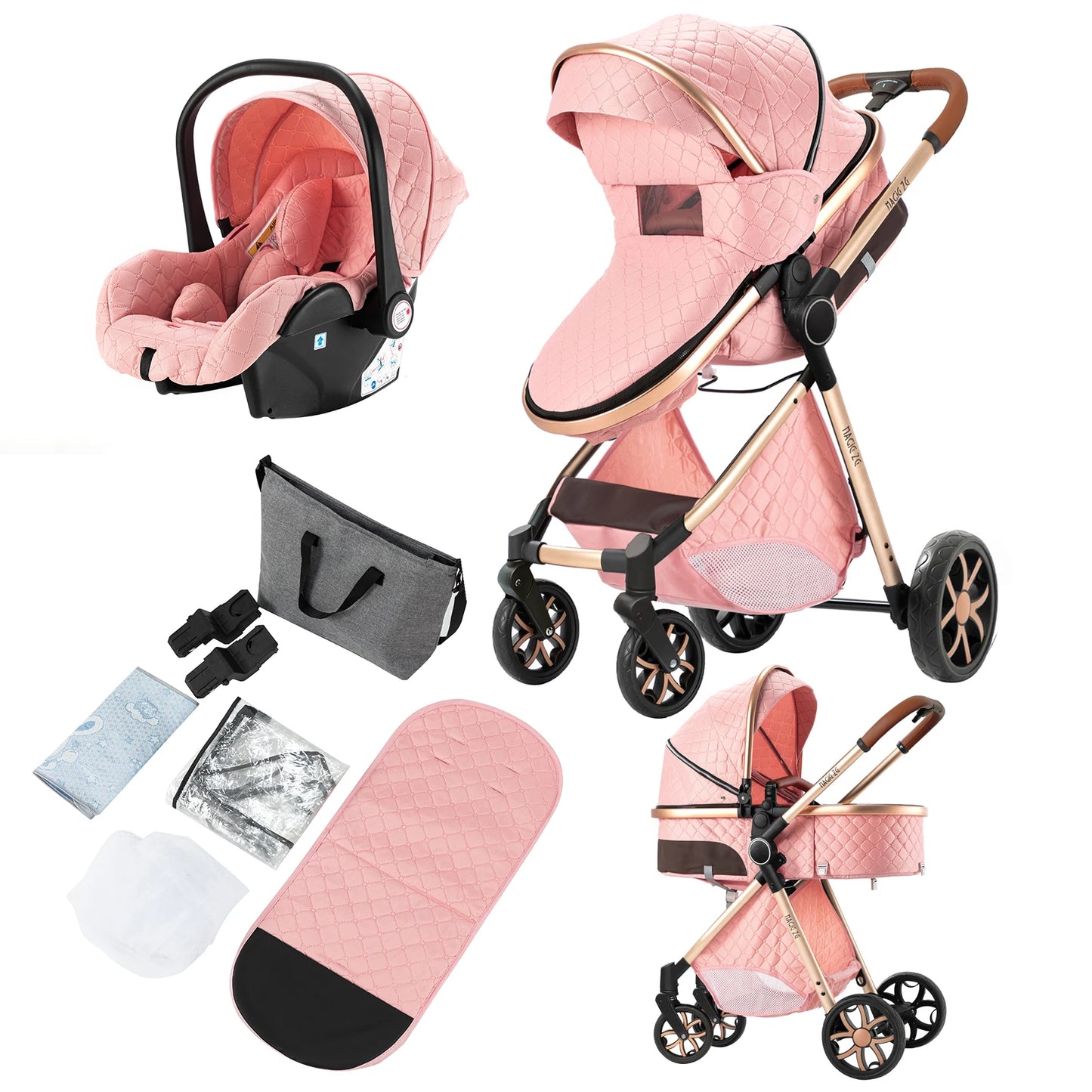 Lightweight Stroller Baby Carriage 3 in 1 Baby Stroller Pushchair Foldable Stroller Convertible Stroller with Breathable Seat