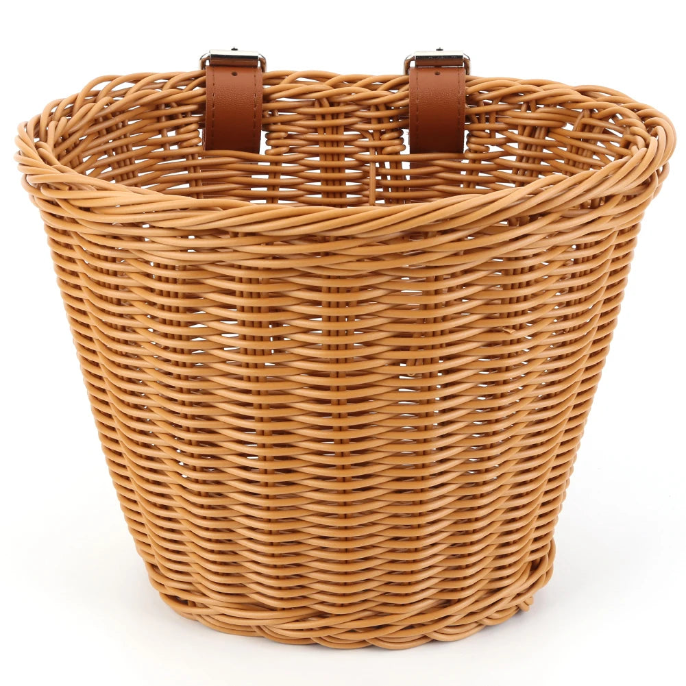Rattan Bike Basket Front Handlebar Waterproof Handwoven Vintage Bicycle Basket for Kids and Adults