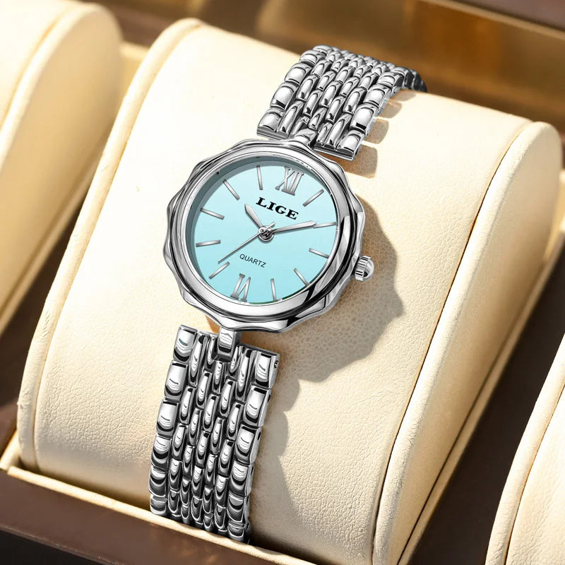 LIGE Fashion Golden Woman Watch Luxury Stainless Steel Ladies Watches Small Dial Elegant Female Quartz Bracelet Wristwatch+Box