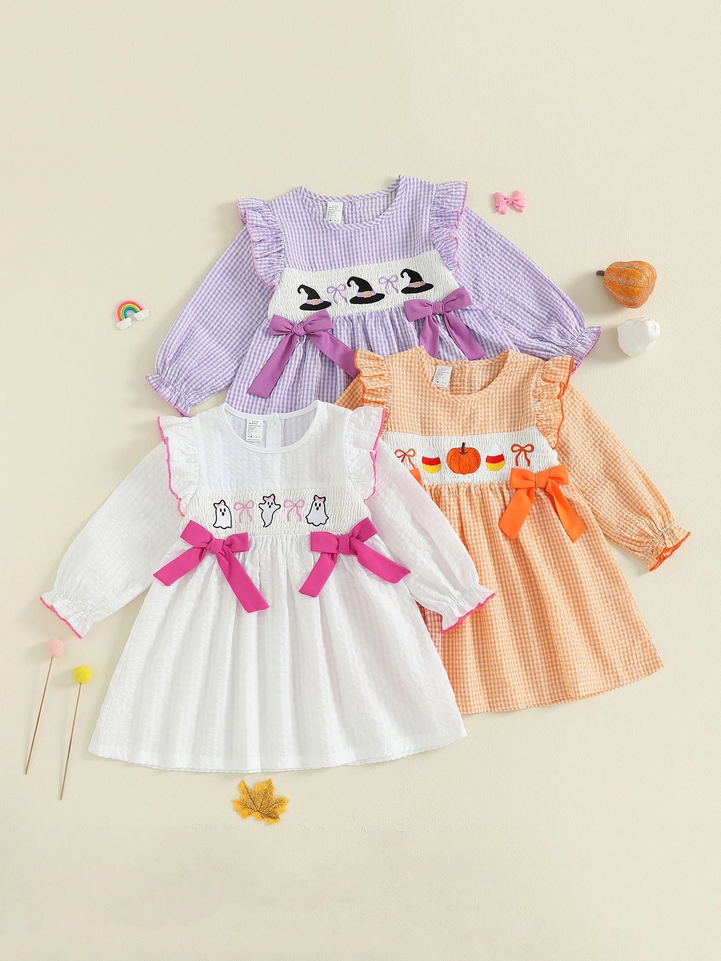 Girls Long Sleeve Plaid Dress with Crew Neck Casual Fall Dress for Kids Halloween Costume Party Outfit