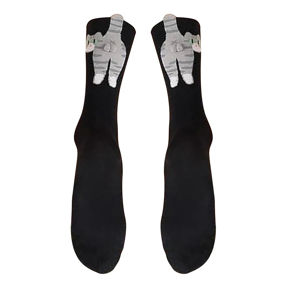 2Pcs Cute Cat Socks Breathable Cartoon Animal Socks Cat Middle Tube Socks Novelty Gifts for Cat Lovers