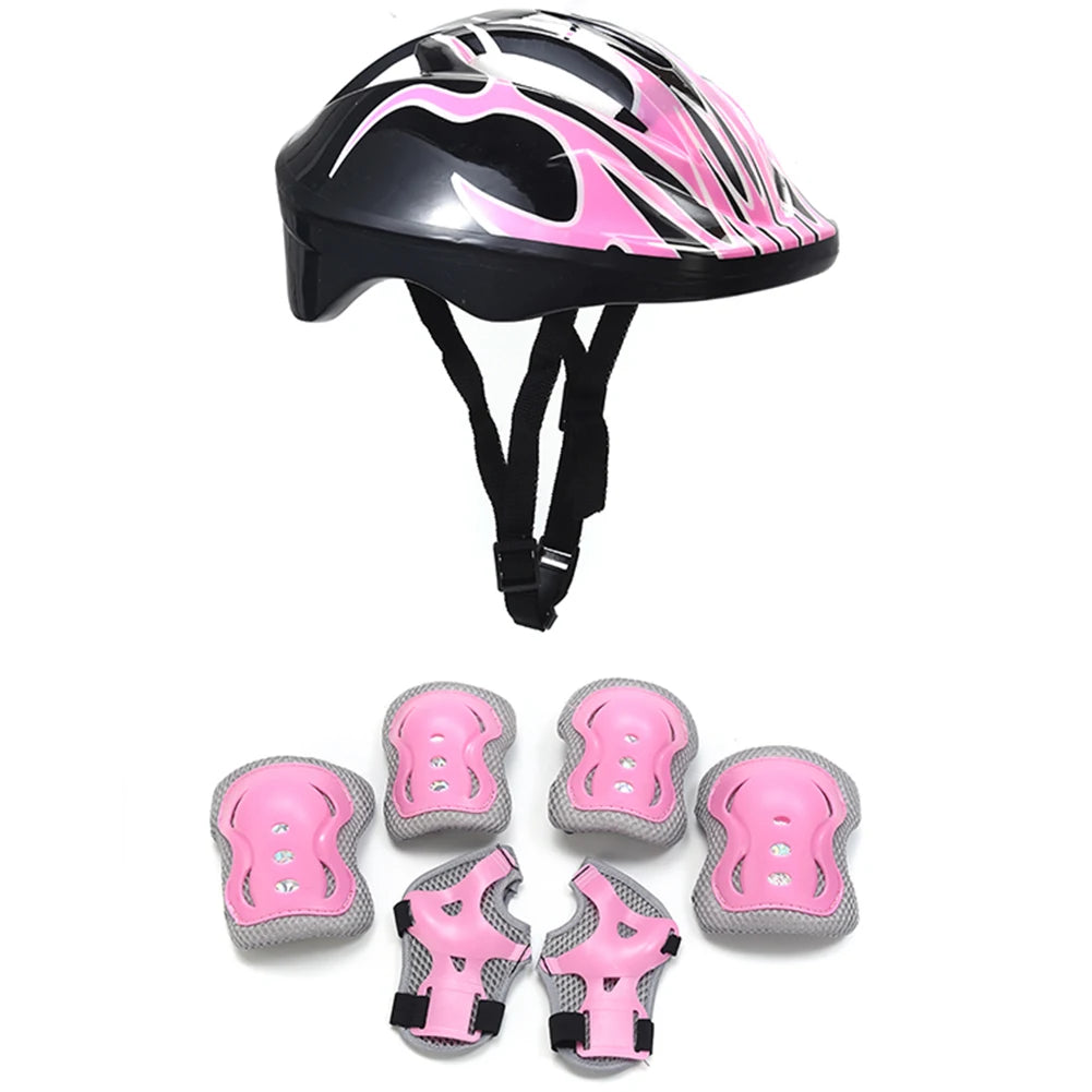 7Pcs Kids Helmet Knee Elbow Pad Sets Protective Gear Set Wrist Pad Kid Bicycle Cycling Safety Helmet Set Sport Protective Supply