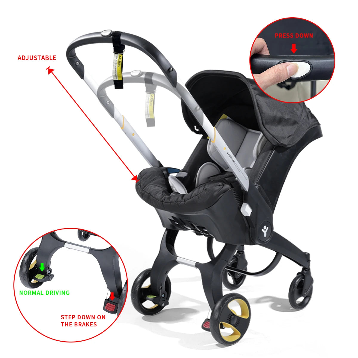 Four-wheel baby stroller, adjustable handle, folding stroller for newborns, outdoor travel camping vehicle, festival gift