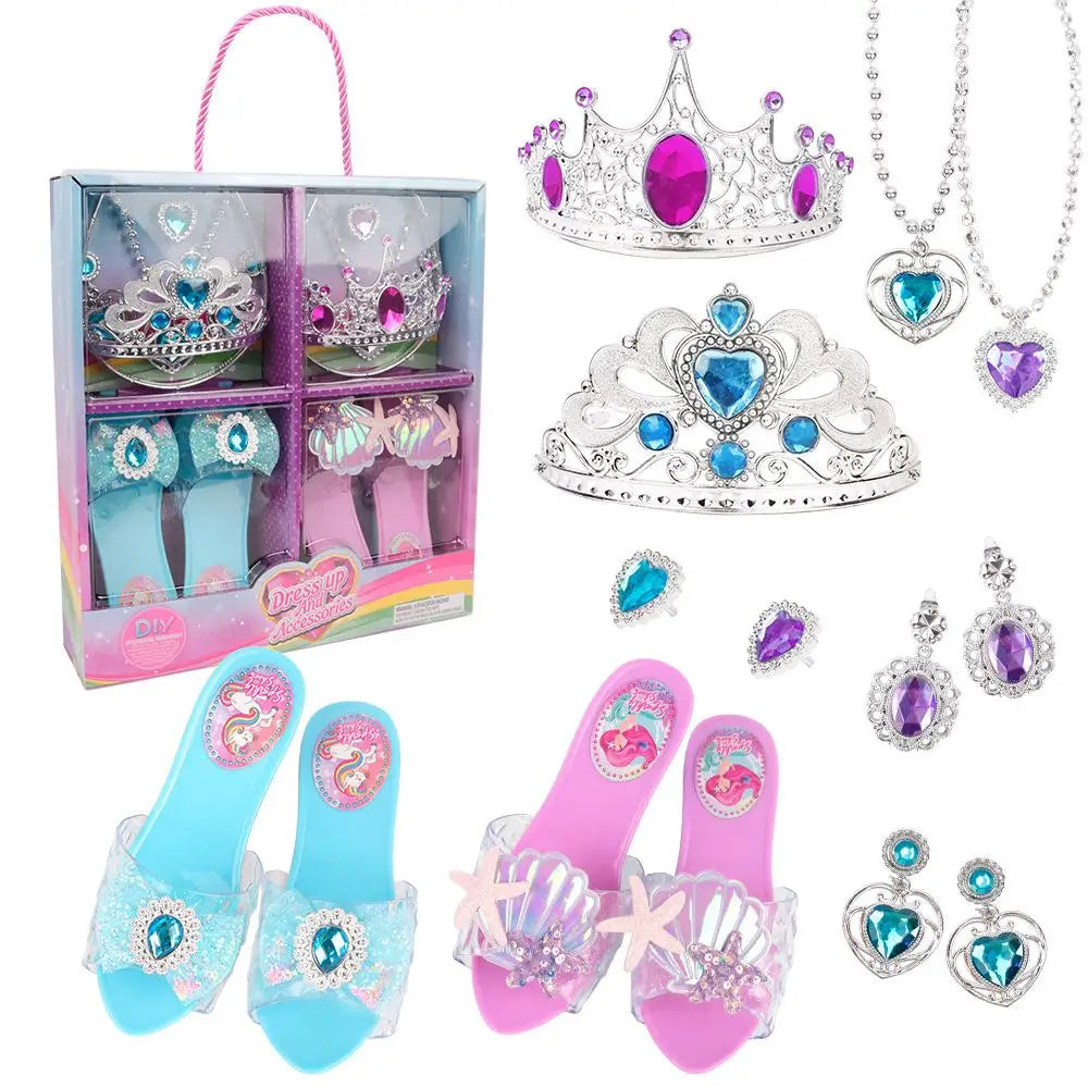 Dress Up Toy Girl Glass Slipper Necklace Earrings Toy Jewelry Set