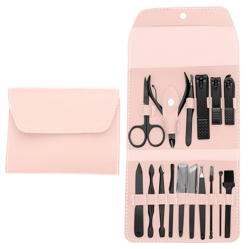 16Pcs Professional Manicure Set Pedicure Care Tools Stainless Steel Pedicure Set Portable with Leather Case for Men Women