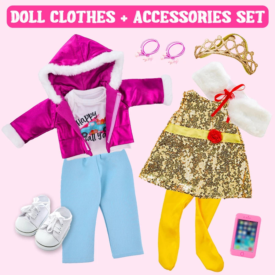 New Jacket Sweat Pants Dress Set For 18Inch/45cm American Girl Doll Rebirth Doll Girl Doll Clothes Crown Accessories Girl Gift