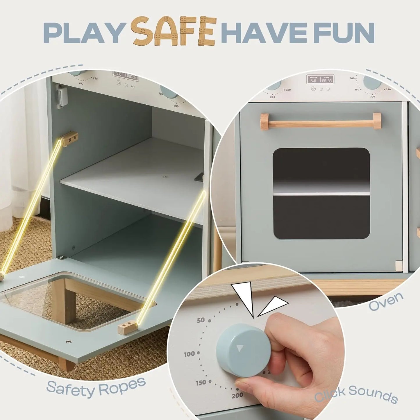 Robotime Play Kitchen Wooden Kids Play Kitchen Playset with Real Lights Sounds Ice Cube Dispenser Blue Toy Kitchen For Ages 3+