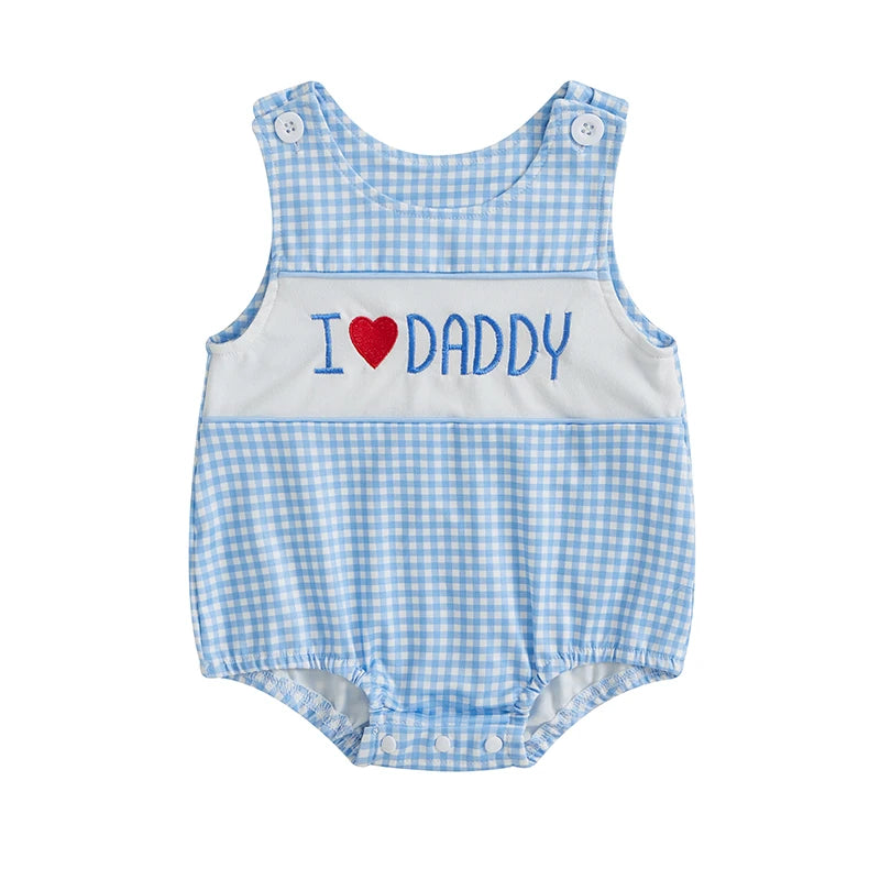 Cute Baby Girls Rompers with Adorable Letter Embroidery and Plaid Design Sleeveless Round Neck Infant Bodysuits Jumpsuits for