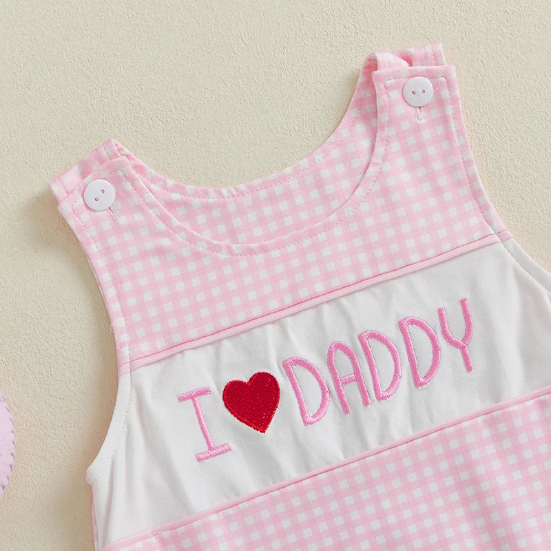 Cute Baby Girls Rompers with Adorable Letter Embroidery and Plaid Design Sleeveless Round Neck Infant Bodysuits Jumpsuits for