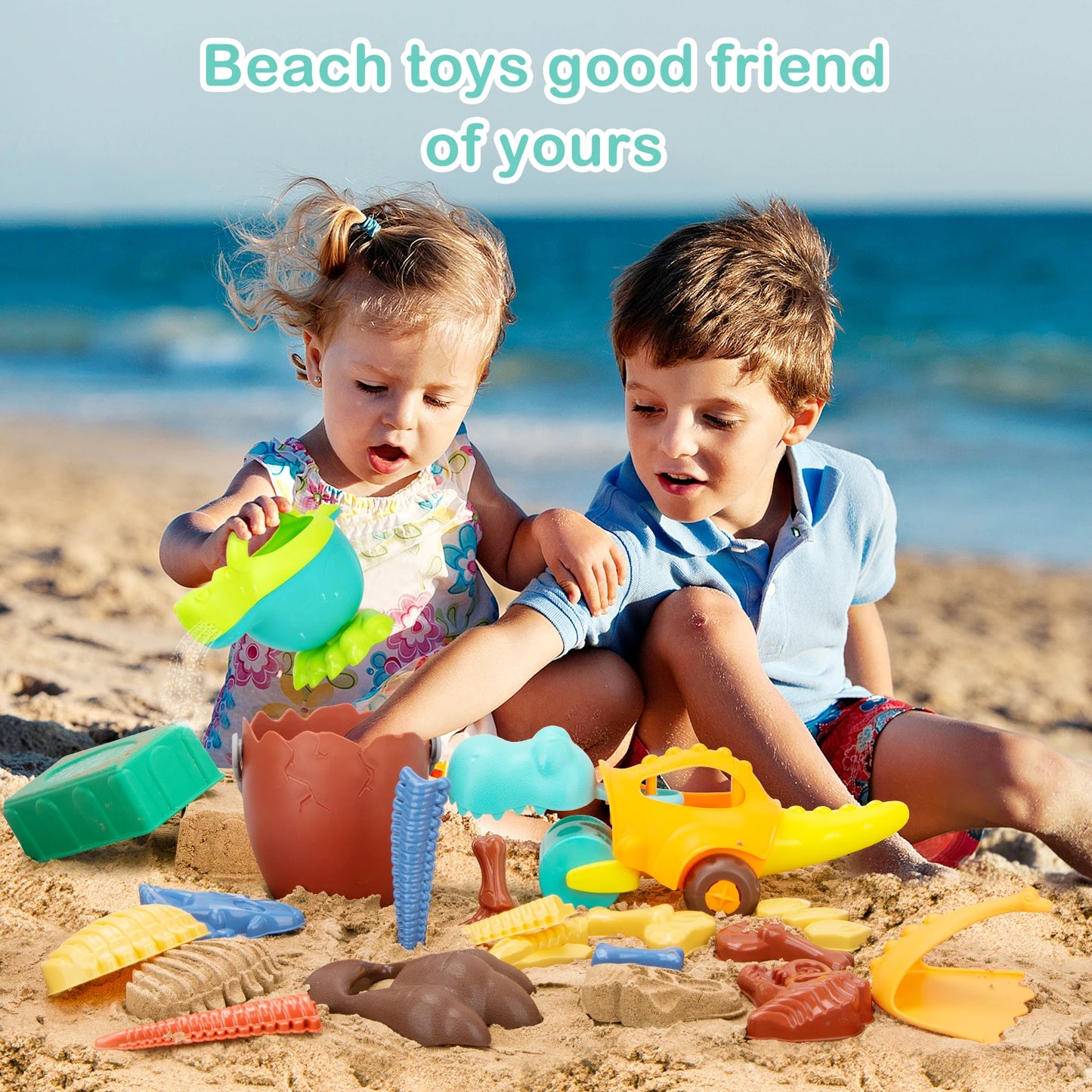 EDUCIRO Dinosaur Beach Toys for Kids 3-5,Dinosaur Mould Set 33 PCS Sand Toys with Mesh Bag,Gifts for Boys and Girls 6-10