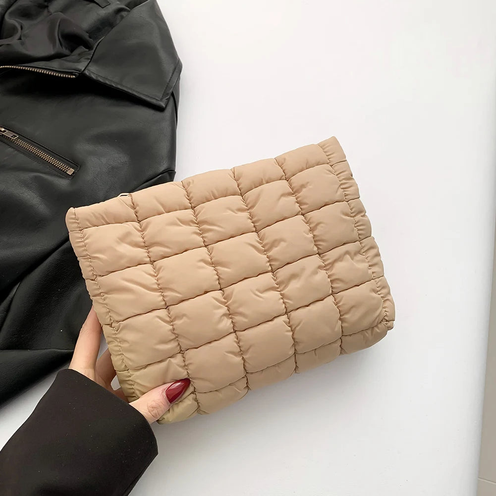 Quilted Cosmetic Bag Puffy Travel Makeup Pouch with Zipper Makeup Organizer Storage Bag Solid Color for Women and Girls