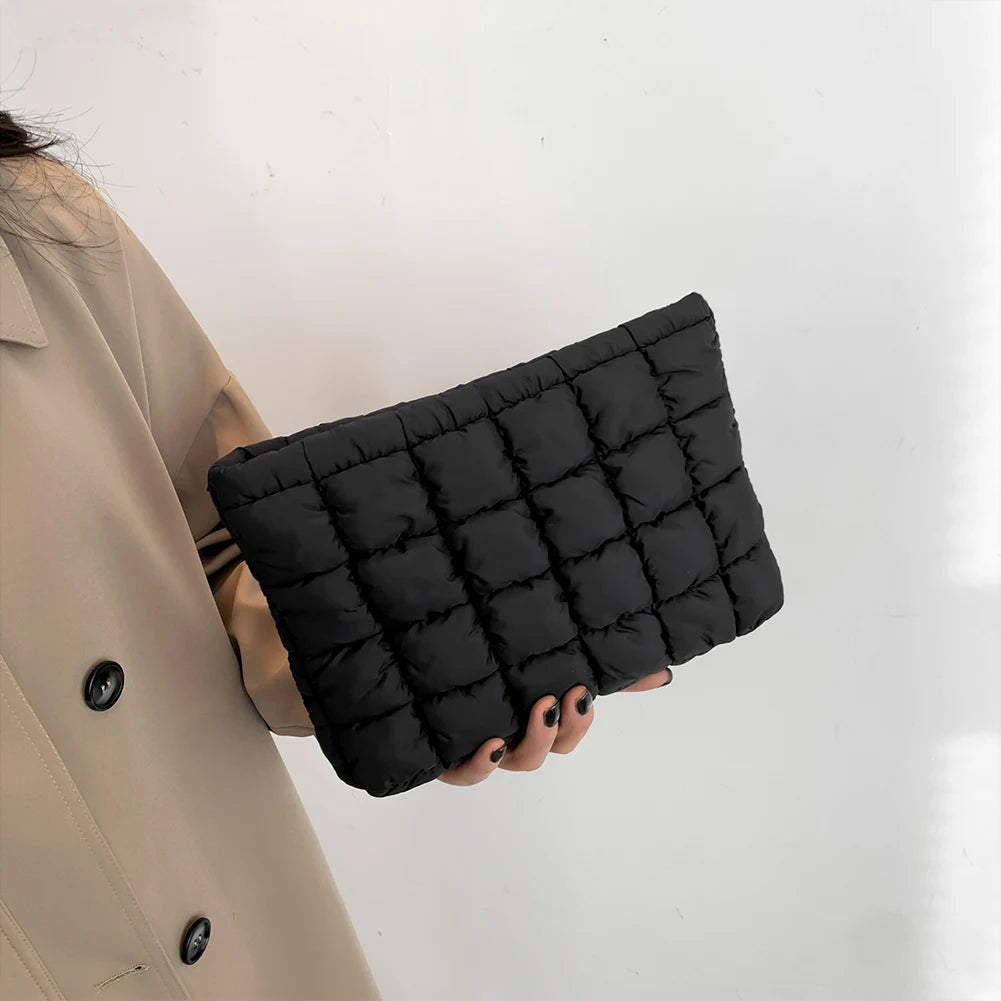 Quilted Cosmetic Bag Puffy Travel Makeup Pouch with Zipper Makeup Organizer Storage Bag Solid Color for Women and Girls