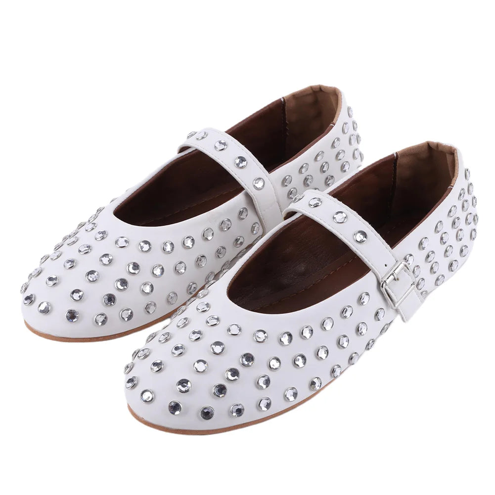 Women Crystal Ballerina Shoes with Buckle Strap Rhinestone Ballet Flats Mary Jane Flats Comfortable Female Casual Shoes