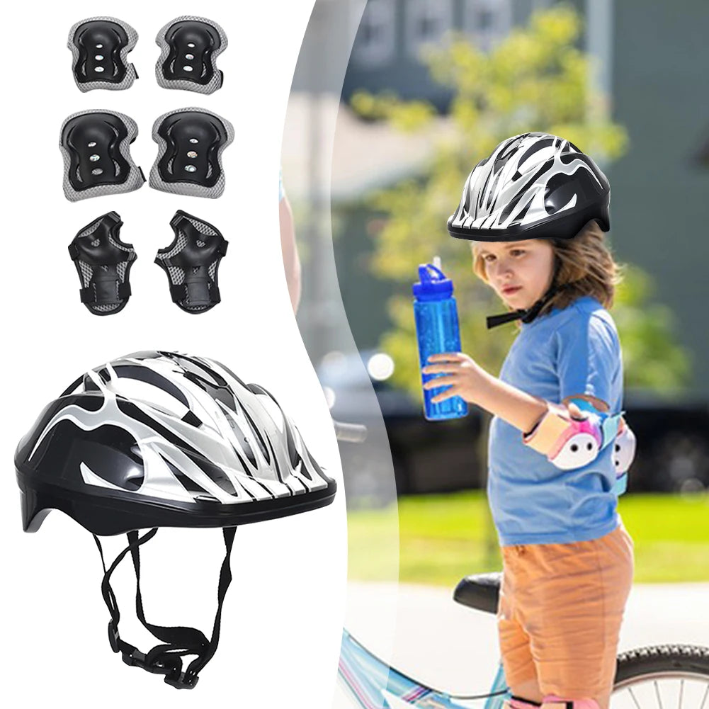 7Pcs Kids Helmet Knee Elbow Pad Sets Protective Gear Set Wrist Pad Kid Bicycle Cycling Safety Helmet Set Sport Protective Supply