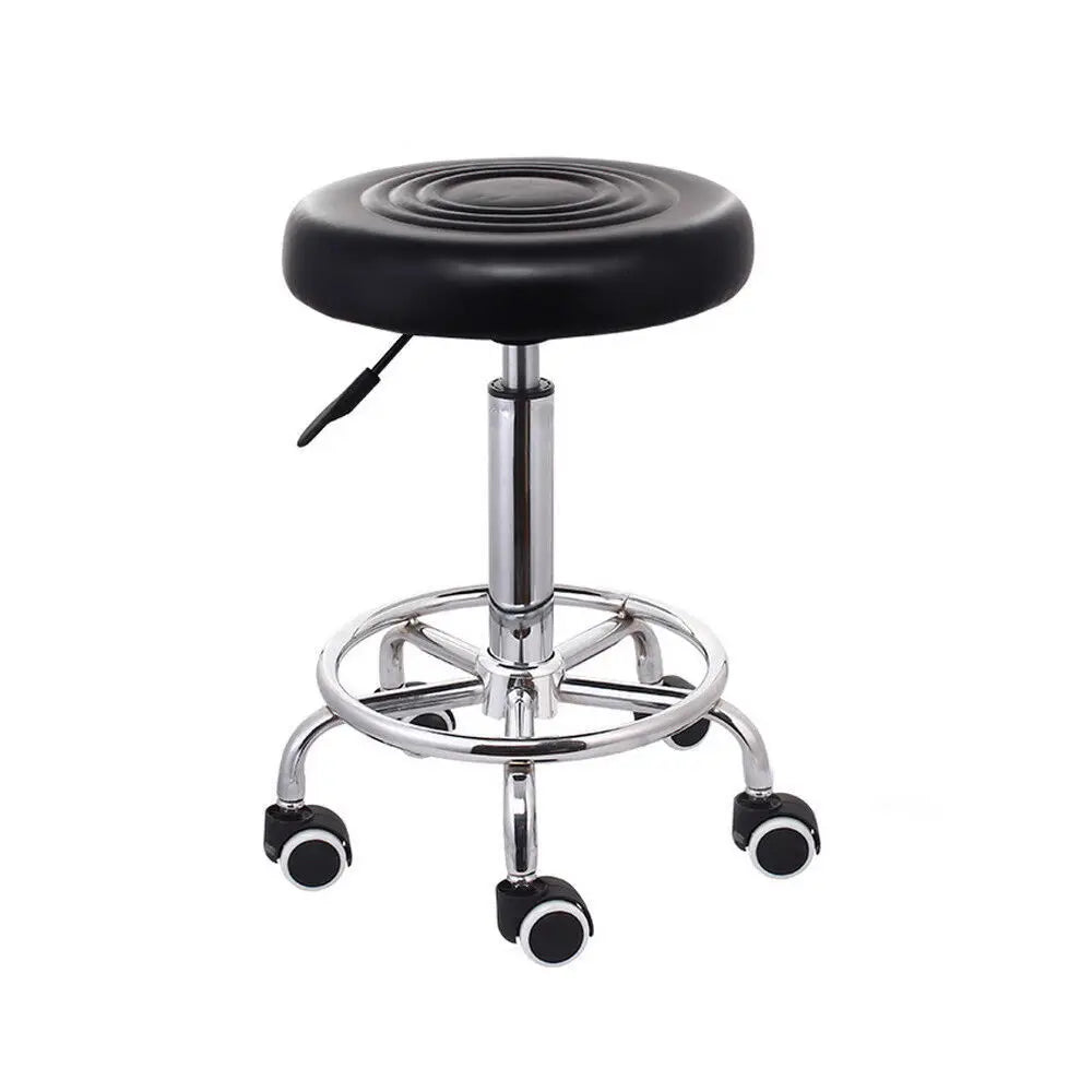 Round Rolling Stool Height Adjustable with Wheels and Foot Rest for Spa Salon Massage White/Black Chair